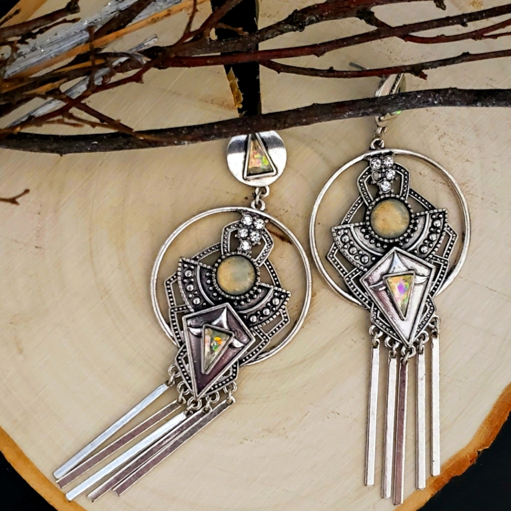 Silver Geometric Chandelier Earrings